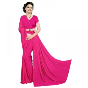 Premium Women's Georgette Plain Saree With Blouse (Pink, 5-6 Mtrs)