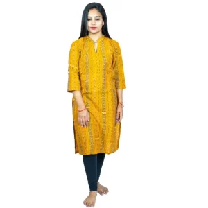 Premium Women's Sambalpuri Certified Handloom Pure Cotton Straight Kurti (Yellow)