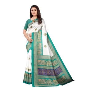 Premium Women's Art Silk Printed Saree With Unstitched Blouse (Green, 5-6 Mtrs)