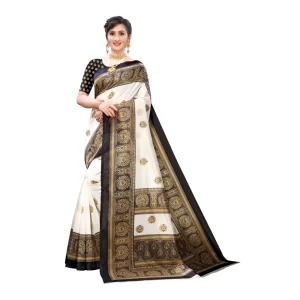 Premium Women's Art Silk Printed Saree With Unstitched Blouse (Black, 5-6 Mtrs)